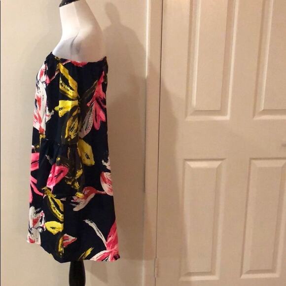 Navy Floral Dress Off Shoulder Bell Sleeve Tunic - Picture 6 of 8